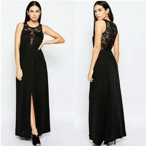 🆕 ASOS Black Maxi Dress Lace Plunge Wedding XS Small